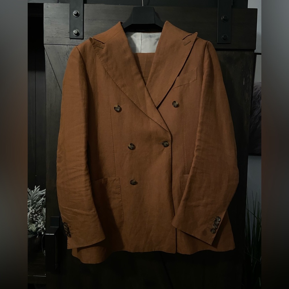Mens Suitsupply Double Breasted Tobacco Brown Suit Size 42R